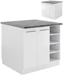 Vicco K&uuml;cheninsel, Wei&szlig; Hochglanz, Wei&szlig;, Holzwerkstoff, Rechteckig, 90x82x82...