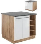 Vicco K&uuml;cheninsel, Wei&szlig; Hochglanz, Honigeiche, Holzwerkstoff, Rechteckig, 90x82x60