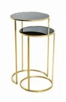 Beistelltischset, Schwarz, Gold, Metall, Glas, 2-teilig, rund, rund, 35 cm,