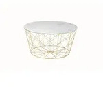 Livetastic Couchtisch, Wei&szlig;, Gold, Metall, Glas, Marmoroptik, rund, Gittergestell,