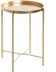 Beistelltisch, Gold, Metall, rund, Rundrohr, X-Form, 39x50x39 cm, klappbar,