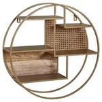 Mid.you Wandregal, Braun, Holz, Mangoholz, Rattan, massiv, 5 F&auml;cher, 62x62x17 cm,