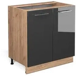 Vicco K&uuml;chenunterschrank, Schwarz Hochglanz, Honigeiche, Holzwerkstoff, 2 F&auml;cher,