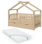 VitaliSpa Hausbett, Natur, Holz, 2 Schubladen, Rechteckig, 70x140 cm, Kinder- &