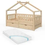VitaliSpa Hausbett, Natur, Holz, 2 Schubladen, Rechteckig, 80x160 cm, Kinder- &