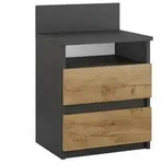 Vicco Nachttisch, Anthrazit, Honigeiche, Holzwerkstoff, 4 F&auml;cher, 2 Schubladen,