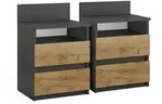 Vicco Nachttisch, Anthrazit, Honigeiche, Holzwerkstoff, 4 F&auml;cher, 2 Schubladen,