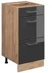 Vicco K&uuml;chenunterschrank, Schwarz Hochglanz, Honigeiche, Holzwerkstoff, 3...