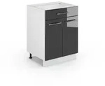 Vicco K&uuml;chenunterschrank, Schwarz Hochglanz, Wei&szlig;, Holzwerkstoff, 3 F&auml;cher, 1