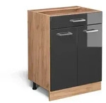 Vicco K&uuml;chenunterschrank, Schwarz Hochglanz, Honigeiche, Holzwerkstoff, 1...