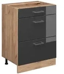 Vicco K&uuml;chenunterschrank, Schwarz Hochglanz, Honigeiche, Holzwerkstoff, 3...