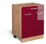 Vicco K&uuml;chenunterschrank, Rot, Honigeiche, Holzwerkstoff, 1 F&auml;cher, 1...