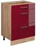 Vicco K&uuml;chenunterschrank, Rot, Honigeiche, Holzwerkstoff, 3 F&auml;cher, 3...