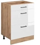 Vicco K&uuml;chenunterschrank, Wei&szlig; Hochglanz, Honigeiche, Holzwerkstoff, 3...