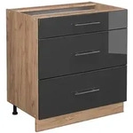 Vicco K&uuml;chenunterschrank, Schwarz Hochglanz, Honigeiche, Holzwerkstoff, 3...
