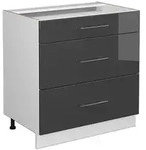 Vicco K&uuml;chenunterschrank, Schwarz Hochglanz, Wei&szlig;, Holzwerkstoff, 3 F&auml;cher, 3