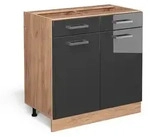 Vicco K&uuml;chenunterschrank, Schwarz Hochglanz, Honigeiche, Holzwerkstoff, 1...