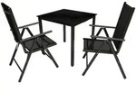 Gardenson Gartengarnitur, Schwarz, Metall, Glas, Stuhl klappbar, Tisch mit