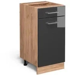 Vicco K&uuml;chenunterschrank, Schwarz Hochglanz, Honigeiche, Holzwerkstoff, 1...