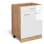 Vicco K&uuml;chenunterschrank, Wei&szlig; Hochglanz, Honigeiche, Holzwerkstoff, 1...