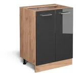 Vicco K&uuml;chenunterschrank, Schwarz Hochglanz, Honigeiche, Holzwerkstoff, 1...