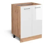 Vicco K&uuml;chenunterschrank, Wei&szlig; Hochglanz, Honigeiche, Holzwerkstoff, 1...