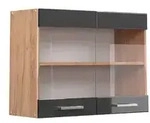 Vicco K&uuml;chenglasschrank, Schwarz Hochglanz, Honigeiche, Holzwerkstoff, 1...
