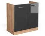 Vicco Sp&uuml;lenunterschrank, Schwarz Hochglanz, Honigeiche, Holzwerkstoff, 1 F&auml;cher,