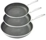 HENSSLERS 3tlg. Edelstahl- Bratpfannen-Set &Oslash; 20, 24, 28cm Wabenstruktur