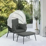 Leco Gartensessel mit Sonnendach und Fu&szlig;hocker "Clara",anthrazit,