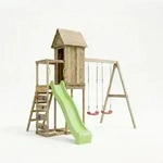 MaxPlay Holzkletterger&uuml;st mit Spielhaus, Doppelschaukel und Rutsche,,