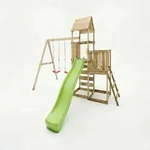MaxPlay Holzkletterger&uuml;st mit zwei Spielt&uuml;rmen, Doppelschaukel und Rutsche,,