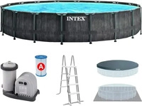 Intex 126744GN, Intex Frame Swimming Pool Set "Prism Greywood" inkl.