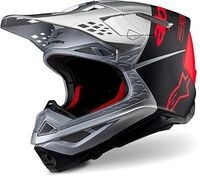 Alpinestars S-M10 Flood, Motocrosshelm - Silber/Matt-Schwarz/Neon-Rot - XS