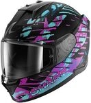 Shark D-Skwal 3 Reptaia, Integralhelm - Matt Schwarz/Lila/T&uuml;rkis - L