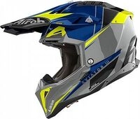 Airoh Aviator 3 Push, Motocrosshelm - Grau/Blau/Neon-Gelb/Schwarz - L