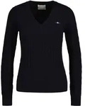 GANT Damen Cable-Strickpullover - STRETCH COTTON CABLE V-NECK, Zopfstrick Blau / S