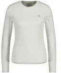 GANT Damen Pullover - STRETCH COTTON CABLE C-NECK, Rundhals, Zopfstrick, Logo Ecru /