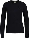 GANT Damen Pullover - STRETCH COTTON CABLE C-NECK, Rundhals, Zopfstrick, Logo Blau XS