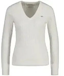 GANT Damen Cable-Strickpullover - STRETCH COTTON CABLE V-NECK, Zopfstrick Ecru 2XL