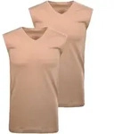 RAGMAN Herren Unterhemden, 2er Pack - Shirt, Baumwolle, V-Ausschnitt, einfarbig Beige