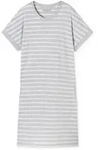 SCHIESSER Damen Nachthemd 95cm - Nachtw&auml;sche, Kurzarm, Baumwolle, Muster Grau/Wei&szlig;