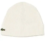LACOSTE Unisex M&uuml;tze - Strickm&uuml;tze, Beanie, Wolle, Logo-Patch, One Size Wei&szlig;