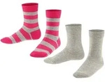 FALKE Kinder Socken, 2er Pack - Happy Stripe, Kurzsocken, gestreift Grau/Pink / 23-26