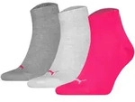 PUMA Unisex Quartersocken, 3er Pack - Quarter Plain 3P, Logo, einfarbig Pink/Grau