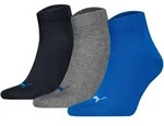 PUMA Unisex Quartersocken, 3er Pack - Quarter Plain 3P, Logo, einfarbig Grau/Blau