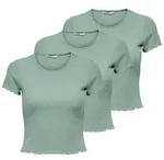 ONLY Damen T-Shirt 3er Pack - ONLEMMA SHORT TOP, Rundhals, Cropped, gerippt,