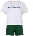 LACOSTE Damen Schlafanzug, kurz - Shorty, Pyjama-Set, Logo Print, Cotton Stretch