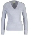 GANT Damen Cable-Strickpullover - STRETCH COTTON CABLE V-NECK, Zopfstrick Blau...
