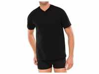 SCHIESSER Herren American T-Shirt 2er Pack - 1/2 Arm, Unterhemd, V-Ausschnitt Schwarz